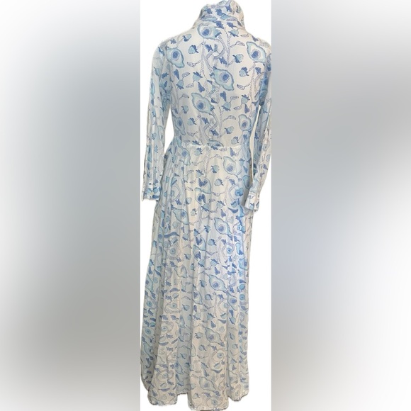 Julia Amory Floral Blue and White Maxi Shirt Dress Size S/ XS - Picture 9 of 9
